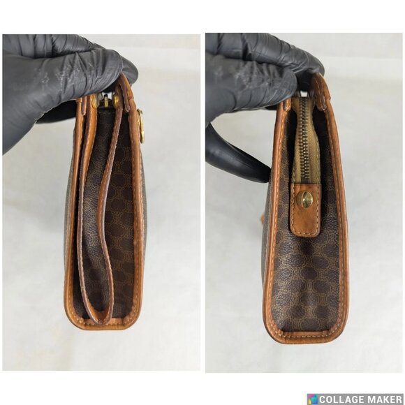 Celine Macadam Vintage Clutch Bag Brown Beige Pouch Made in Italy - Picture 4 of 13